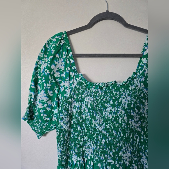 Draper James Size Large Green White Floral Lined Dress With Pockets Short Sleeve - Picture 3 of 10
